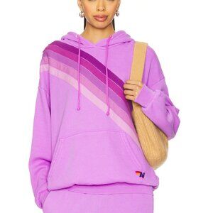 Aviator Nation Cross Stripe Relaxed Pullover Hoodie in Neon Purple Sweatshirt XS